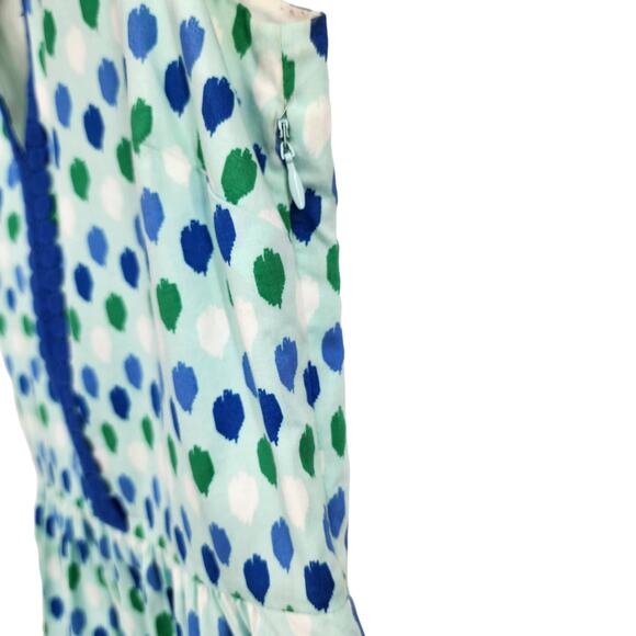 Vineyard Vines Sleeveless Blue Green V-Neck Paint Polka Dot Dress Size 0 - Picture 3 of 4